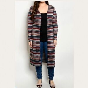 Nikki striped rib duster cardigan plus size